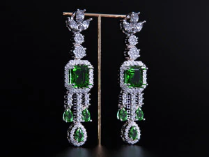 Emerald and Diamond Earrings 3D Print Model