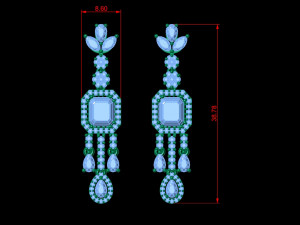 Emerald and Diamond Earrings 3D-printmodel