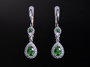 Pear Emerald Leverback Drop Earrings with Diamond 3D Print Model