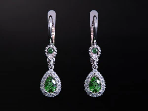 Aretes colgantes con cierre tipo pera y esmeralda con diamante Modelo de impresión 3D