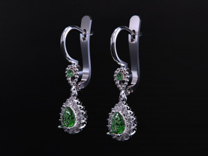Pear Emerald Leverback Drop Earrings with Diamond 3D Baskı Modeli