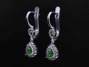 Pear Emerald Leverback Drop Earrings with Diamond 3D Print Model