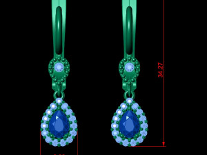 Pear Emerald Leverback Drop Earrings with Diamond 3D Baskı Modeli