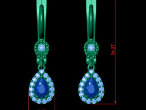 Pear Emerald Leverback Drop Earrings with Diamond 3D Print Model