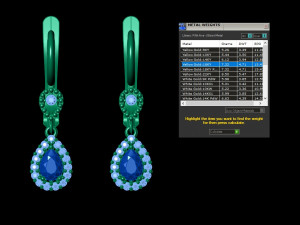 Pear Emerald Leverback Drop Earrings with Diamond 3D Baskı Modeli
