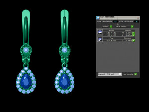 Pear Emerald Leverback Drop Earrings with Diamond 3D Baskı Modeli