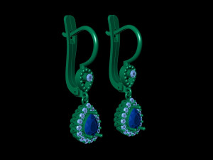 Pear Emerald Leverback Drop Earrings with Diamond 3D Baskı Modeli