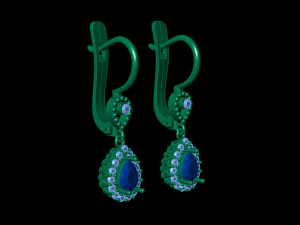 Pear Emerald Leverback Drop Earrings with Diamond 3D Print Model