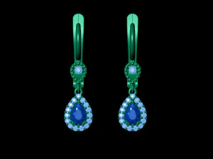 Pear Emerald Leverback Drop Earrings with Diamond 3D Print Model