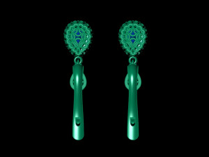 Pear Emerald Leverback Drop Earrings with Diamond 3D Baskı Modeli