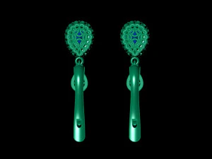 Pear Emerald Leverback Drop Earrings with Diamond 3D Print Model