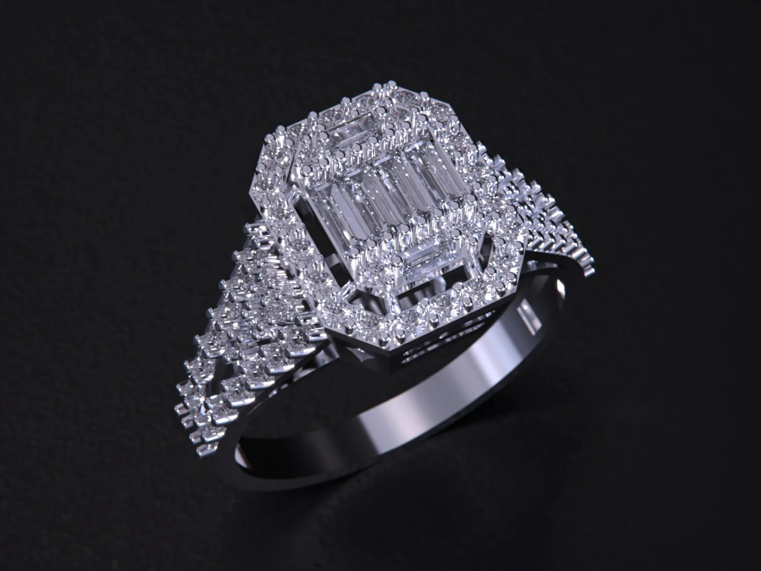 Emerald Cut Ring 3D Print Model .c4d .max .obj .3ds .fbx .stl .blend 