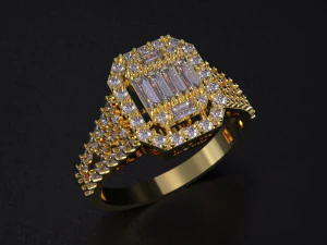 Emerald Cut Ring 3D Print Model