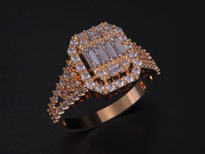 Emerald Cut Ring 3D Print Model