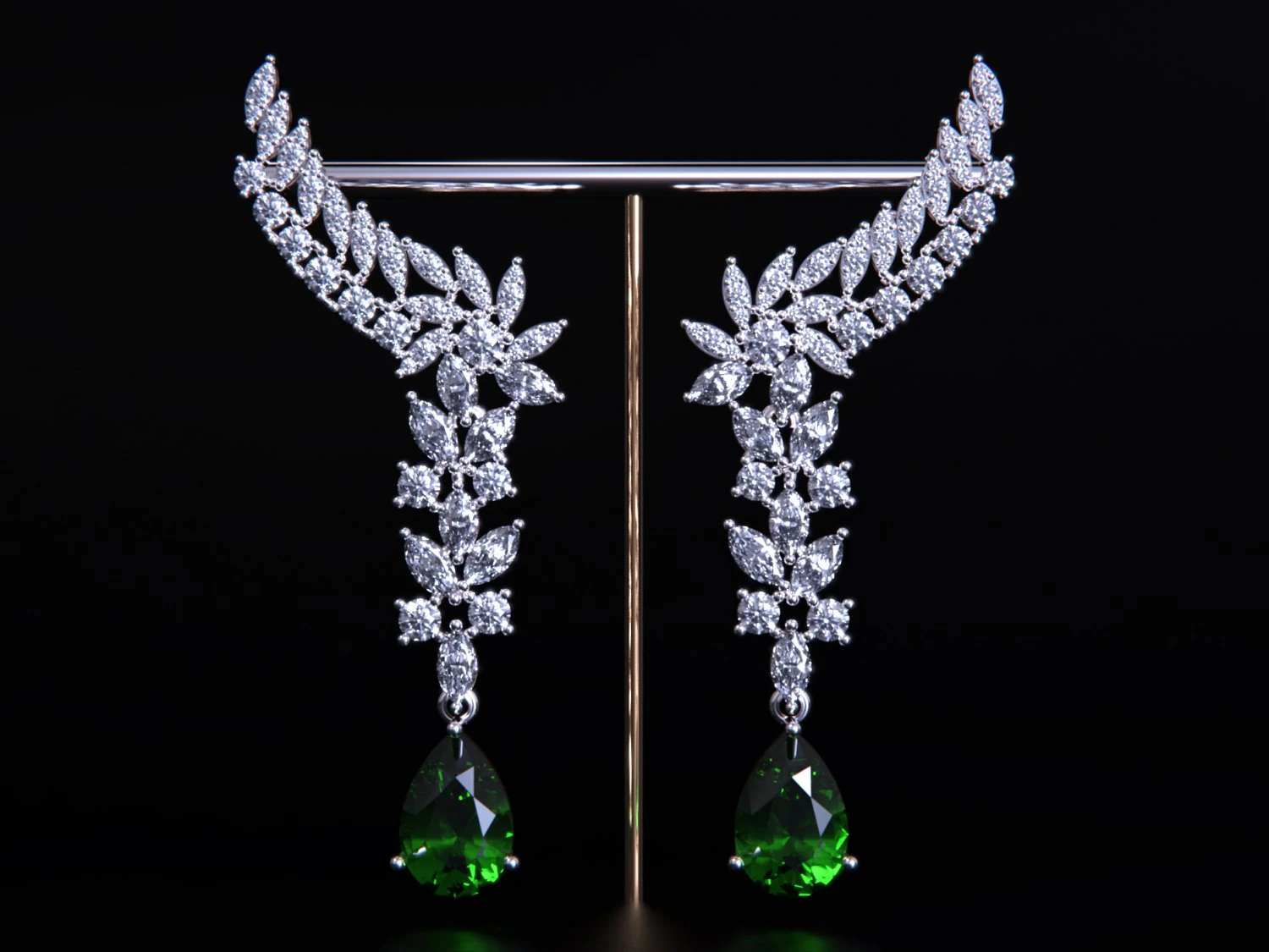 Pear ruby and Diamond Earrings 3D Print Model .c4d .max .obj .3ds .fbx .stl .blend