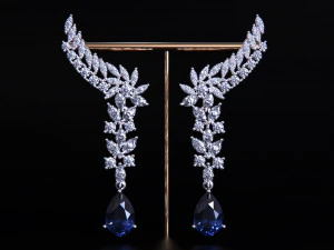 Pear ruby and Diamond Earrings 3D Print Model