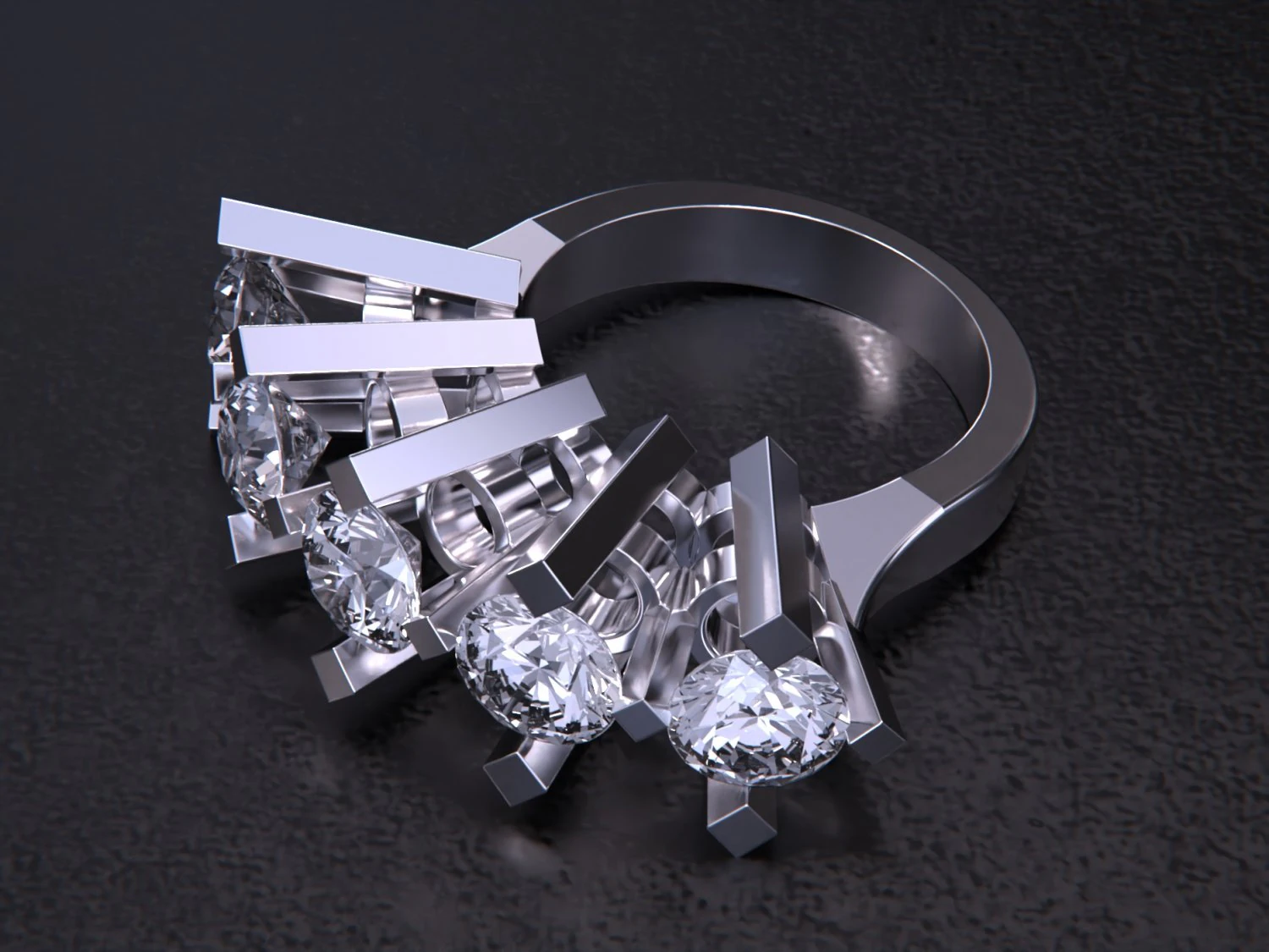 Five Stone Diamond Ring 3D Print Model .c4d .max .obj .3ds .fbx .stl .blend