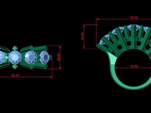 Five Stone Diamond Ring 3D Print Model