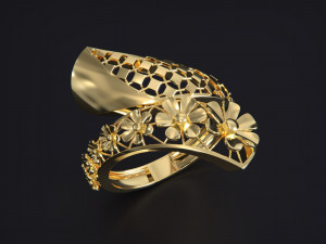 Gold Ring With a Flowers 3D Print Model