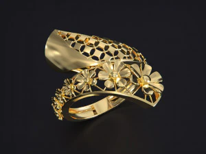 Gold Ring With a Flowers 3D Print Model