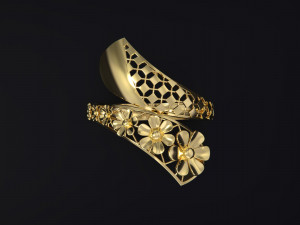 Gold Ring With a Flowers 3D Print Model