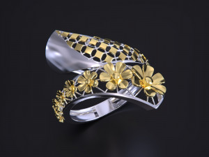 Gold Ring With a Flowers 3D Print Model