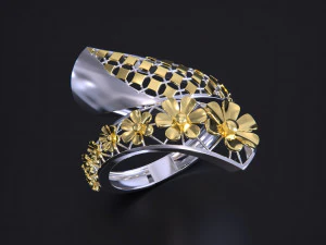 Gold Ring With a Flowers 3D Print Model