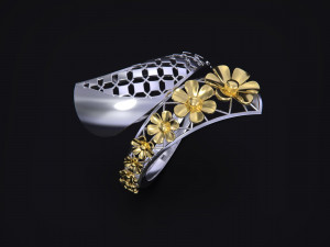 Gold Ring With a Flowers 3D Print Model