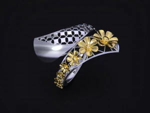Gold Ring With a Flowers 3D Print Model