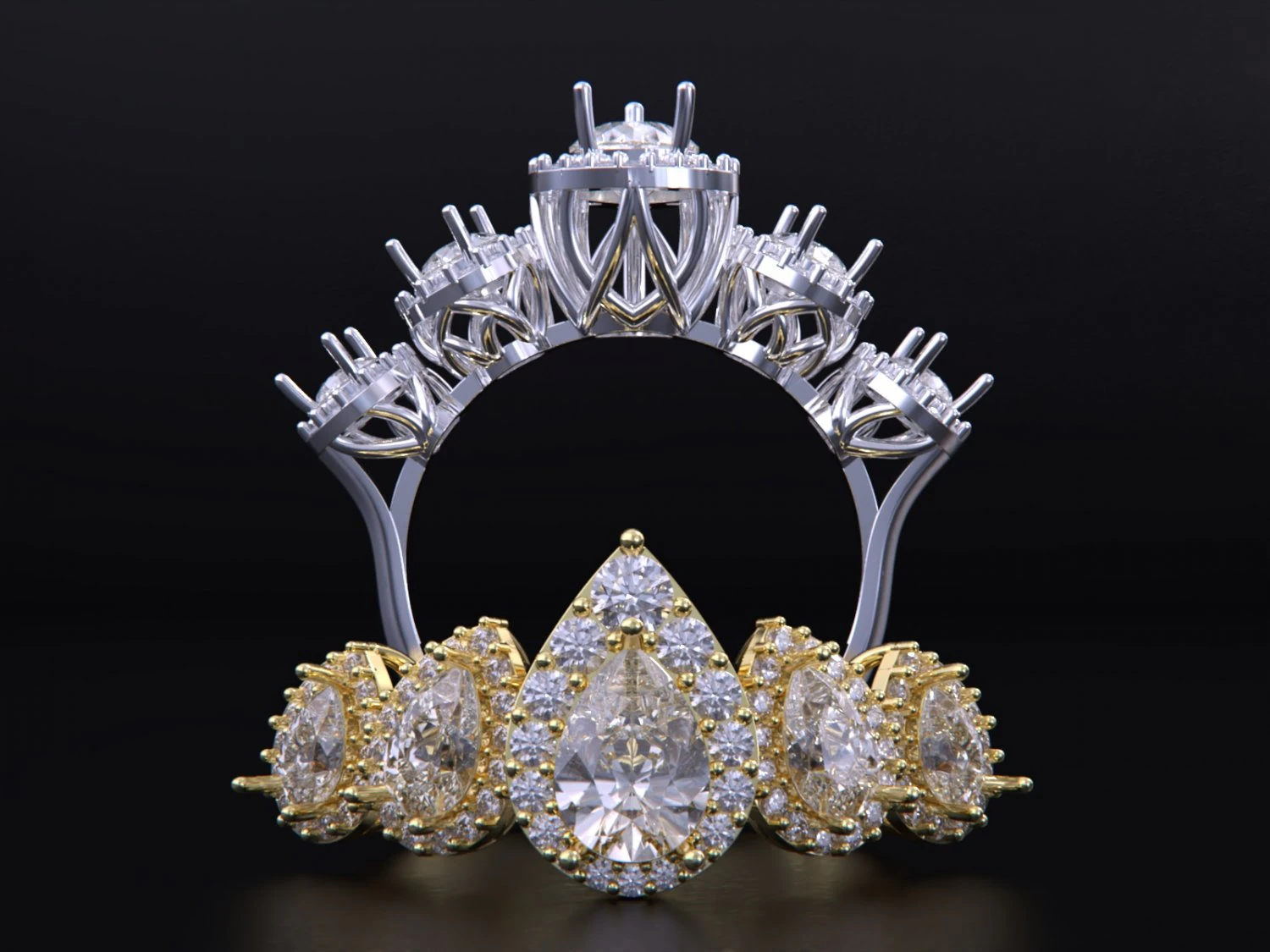 Five Stone Pear Diamond Ring 3D Print Model .c4d .max .obj .3ds .fbx .stl .blend 