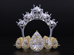 Five Stone Pear Diamond Ring 3D Print Model