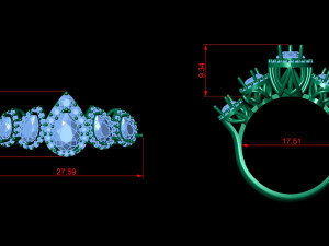 Five Stone Pear Diamond Ring 3D 프린트 모델