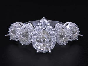 Five Stone Pear Diamond Ring 3D Print Model