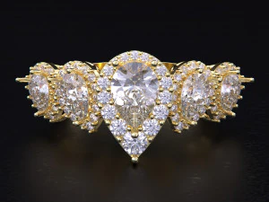 Five Stone Pear Diamond Ring 3D Print Model