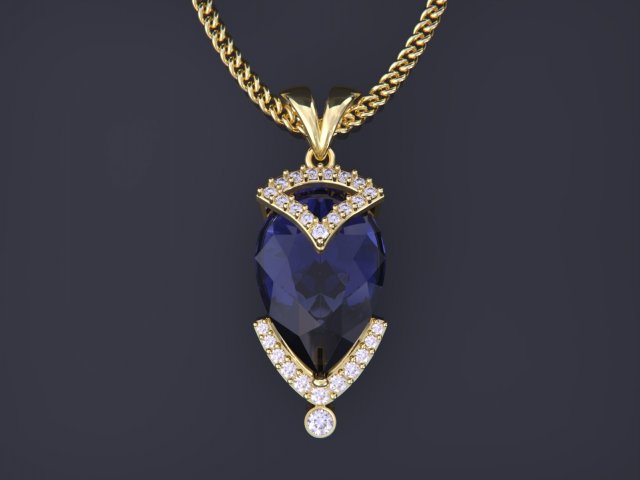 Pendant with Pear Diamond Jewelry Model Cetak 3D .c4d .max .obj .3ds .fbx .stl .blend 