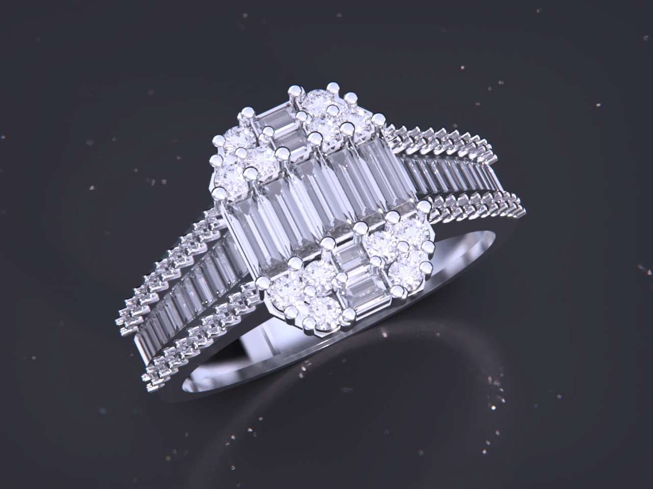 Emerald Cut Ring 3D Print Model .c4d .max .obj .3ds .fbx .stl .blend 
