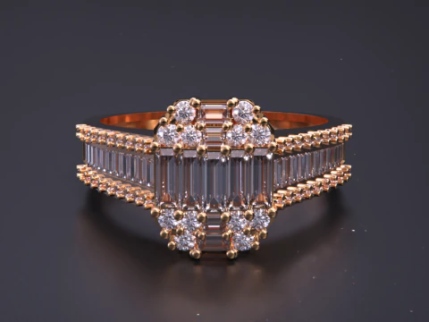 Emerald Cut Ring 3D Print Model
