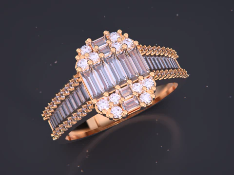 Emerald Cut Ring 3D Print Model