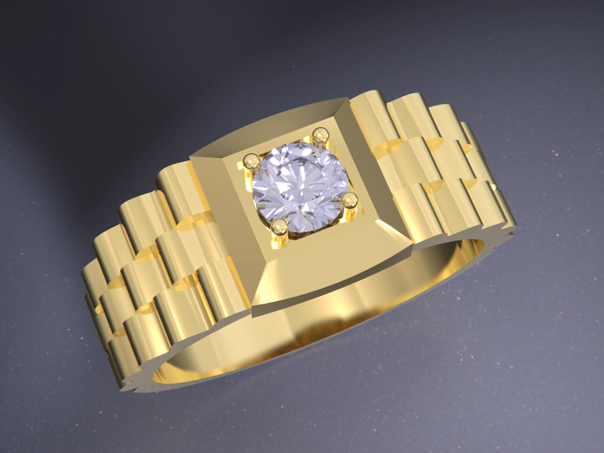 Signet Ring Diamond Link Style 3D Print Model .c4d .max .obj .3ds .fbx .stl .blend 