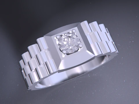 Signet Ring Diamond Link Style 3D Print Model