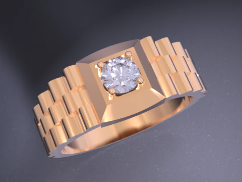 Signet Ring Diamond Link Style 3D Print Model