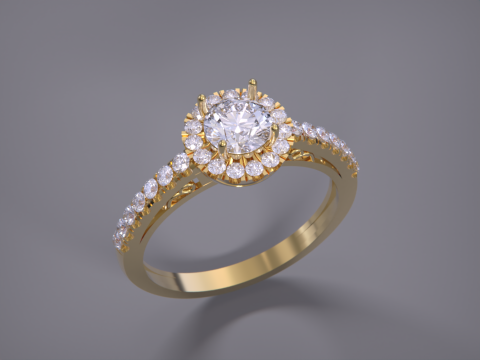 Solitaire Halo Diamond Ring 3D Print Model