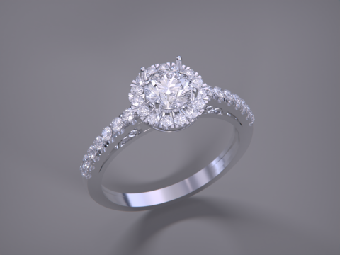 Solitaire Halo Diamond Ring 3D Print Model