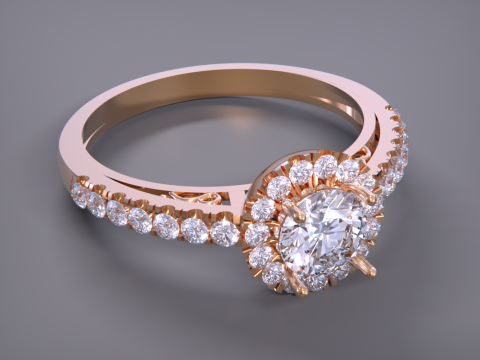 Solitaire Halo Diamond Ring 3D Print Model