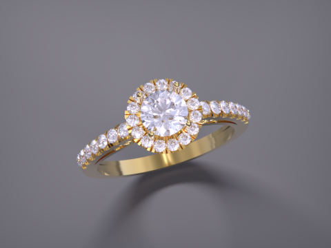 Solitaire Halo Diamond Ring 3D Print Model