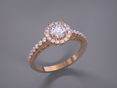 Solitaire Halo Diamond Ring 3D Print Model