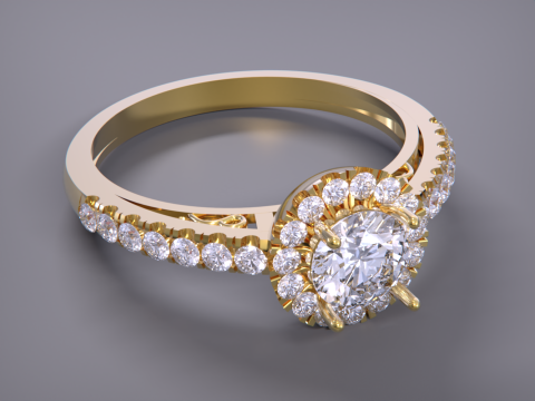 Solitaire Halo Diamond Ring 3D Print Model