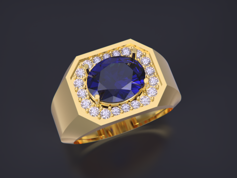 Oval diamond Signet Ring 3D Print Model