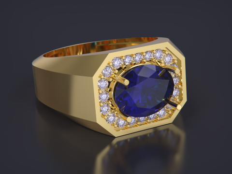 Oval diamond Signet Ring 3D Print Model