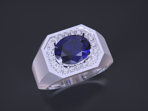 Oval diamond Signet Ring 3D Print Model